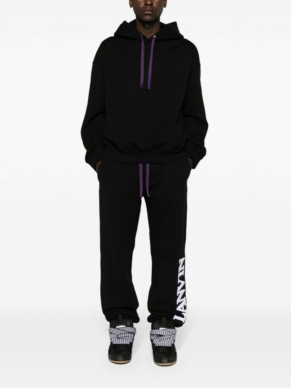Lanvin Black Logo-Embroidered Cotton Track Pants