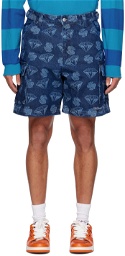 Billionaire Boys Club Blue Printed Denim Shorts