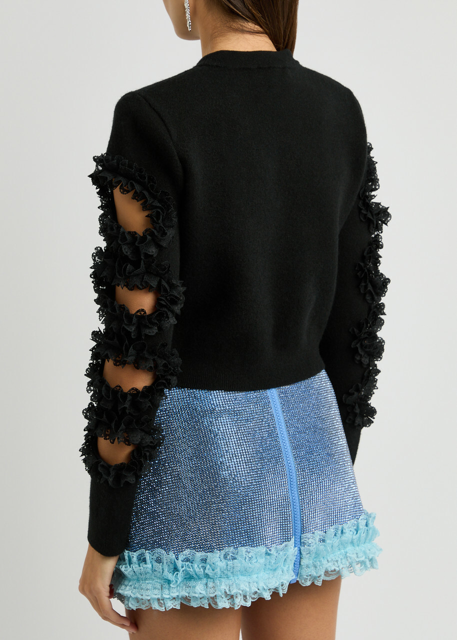 Self-portrait X Christopher Kane Lace-trimmed Cut-out Jumper Black