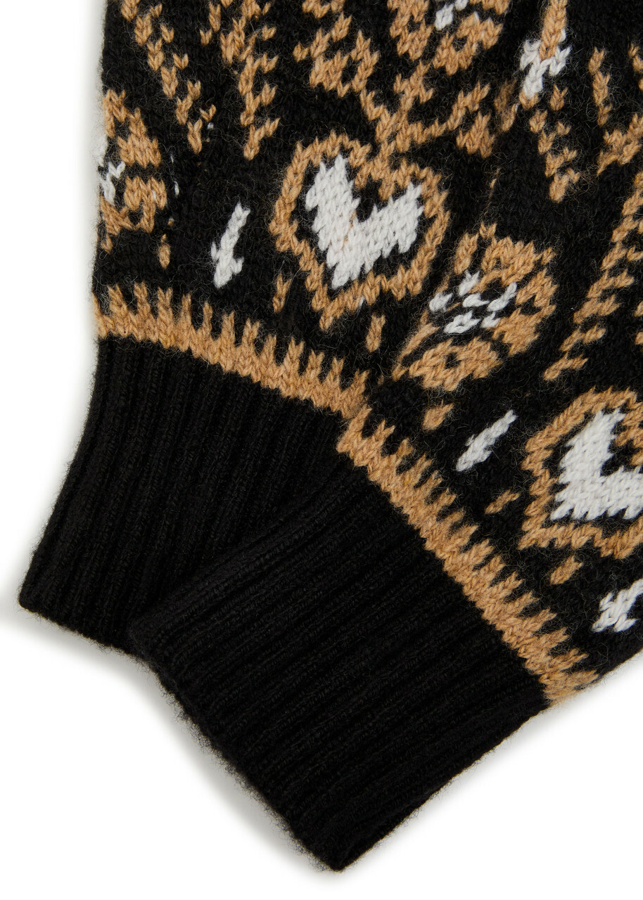 Khaite Christel Fair Isle Cashmere Mittens - Black - One Size
