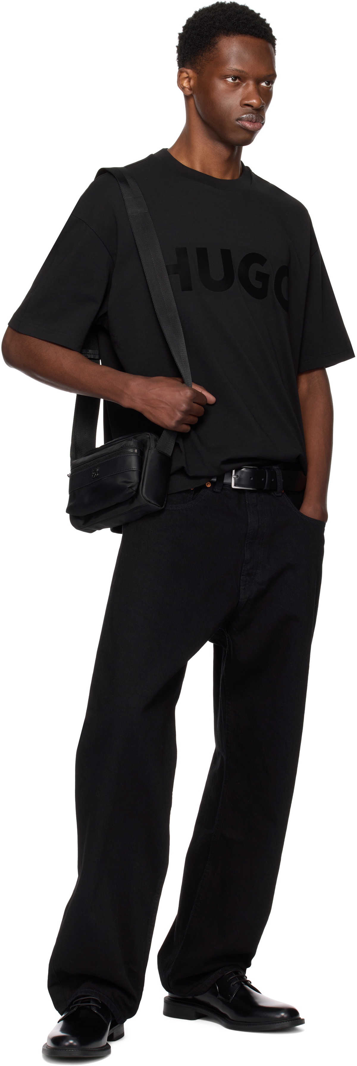 Hugo Black Stacked-Logo Twill Crossbody Bag