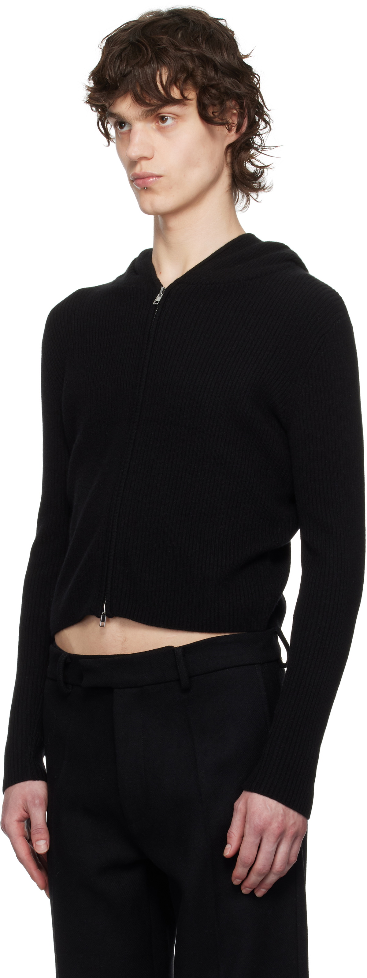 AARON ESH Black Knitted Scarf & Hoodie Set