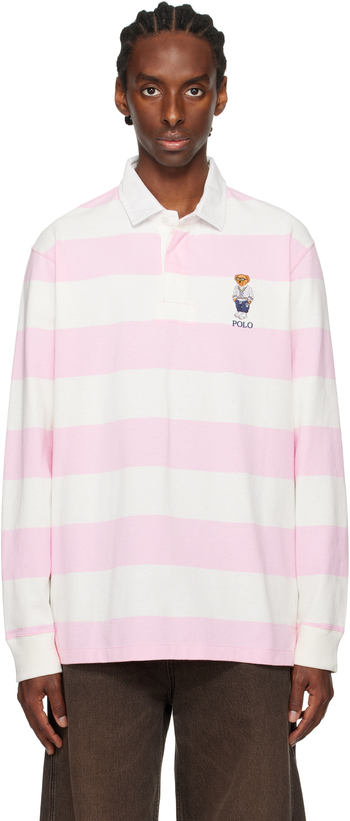 Polo Ralph Lauren Pink & White Classic Fit Polo Bear Jersey Rugby