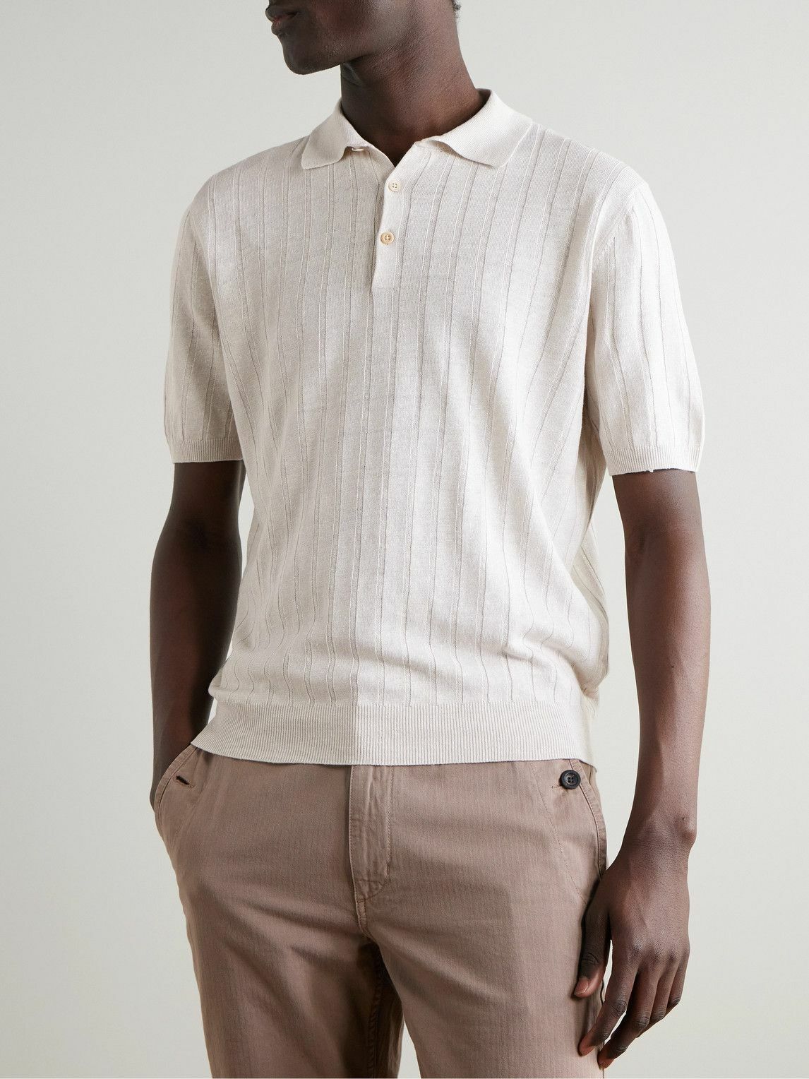 Boglioli - Ribbed Linen and Cotton-Blend Polo Shirt - Neutrals