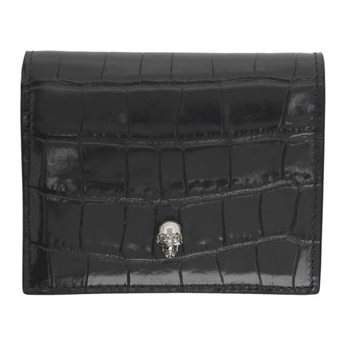 Alexander McQueen Grey Croc Folded Skull Wallet Alexander McQueen