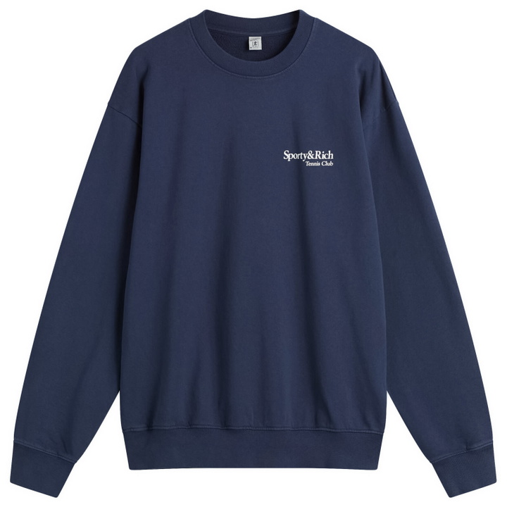 Photo: Sporty & Rich Women's Play Tennis Crew Sweatshirt in Dark Navy