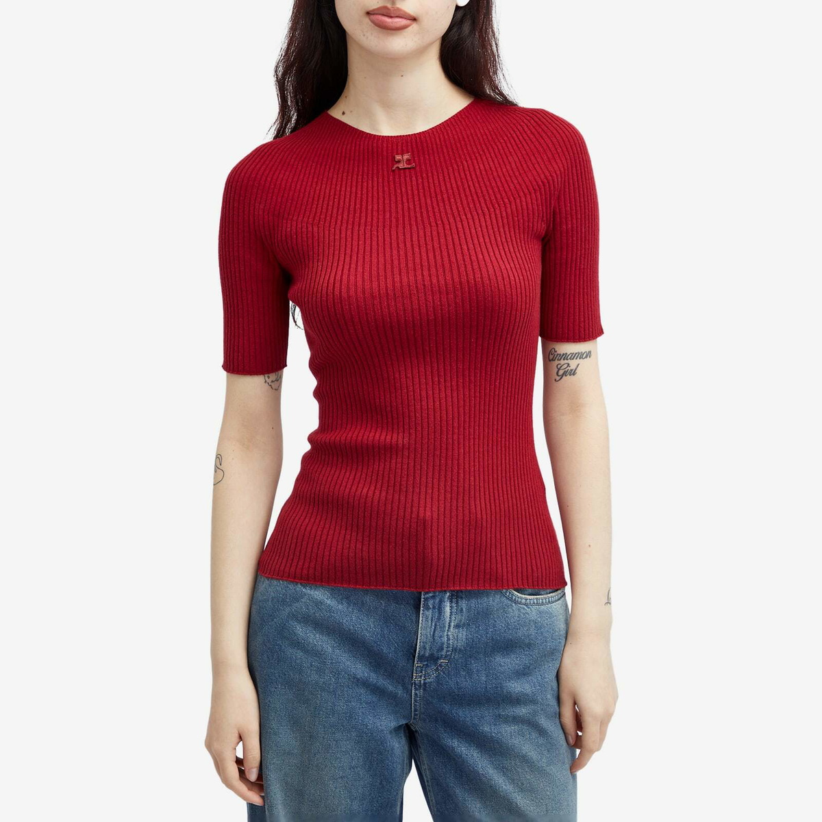 Courrèges Women's Short Sleeves Light Rib Sweater in Grenat