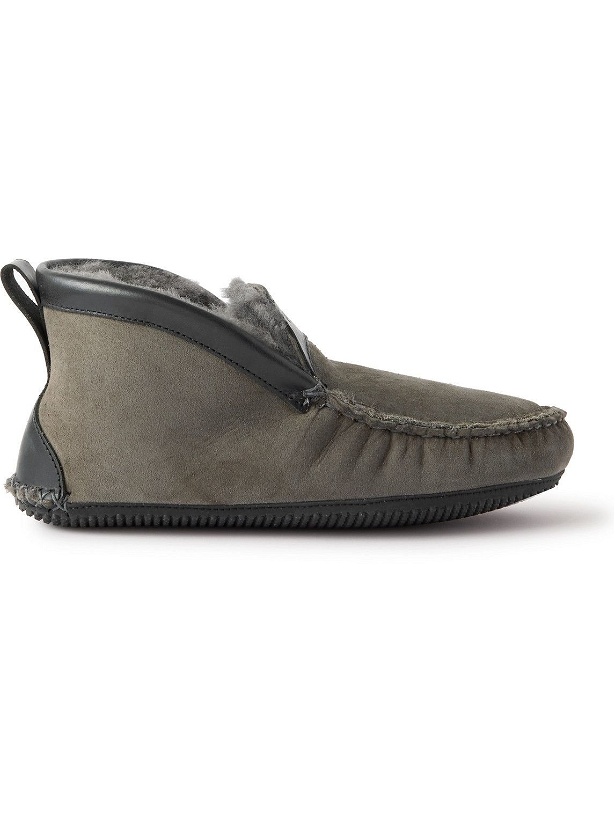 Photo: Quoddy - Leather-Trimmed Shearling-Lined Suede Slippers - Gray