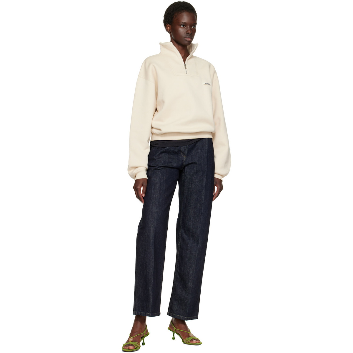 JACQUEMUS Beige 'The Gros Grain' Zipped-Rollneck Sweatshirt