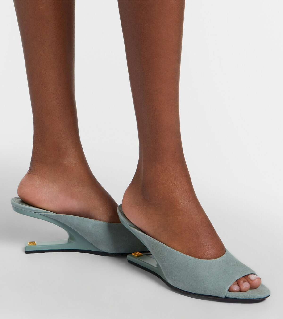 Balmain Suede cutout wedge mules