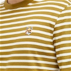 Maison Kitsuné Men's Fox Head Patch Long Sleeve Stripe T-Shirt in Khaki Green/White