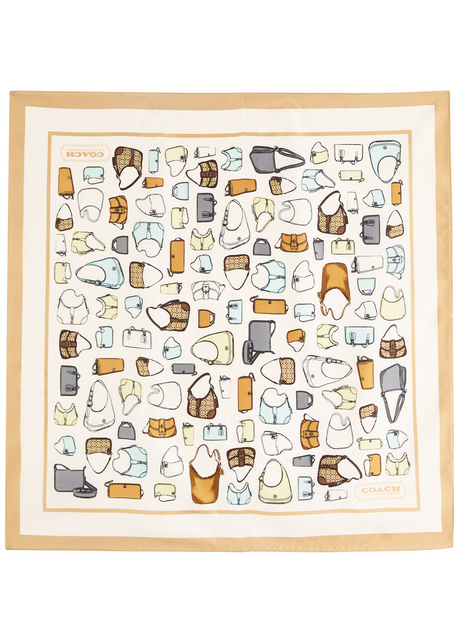 Coach Printed Silk Bandana Scarf - White - One Size