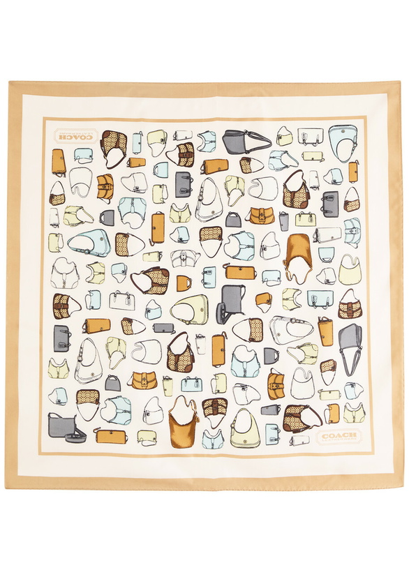 Photo: Coach Printed Silk Bandana Scarf - White - One Size