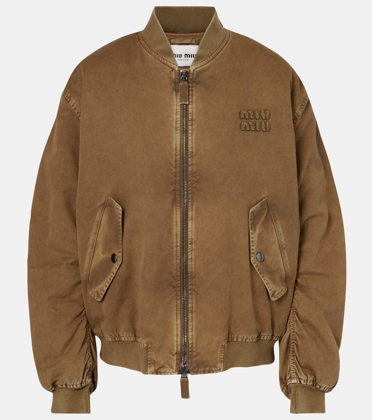 【MIU MIU】25最新作★ コットン ボンバージャケット MIU MIU Logo Cotton-Blend Bomber Jacket in Blue | endource