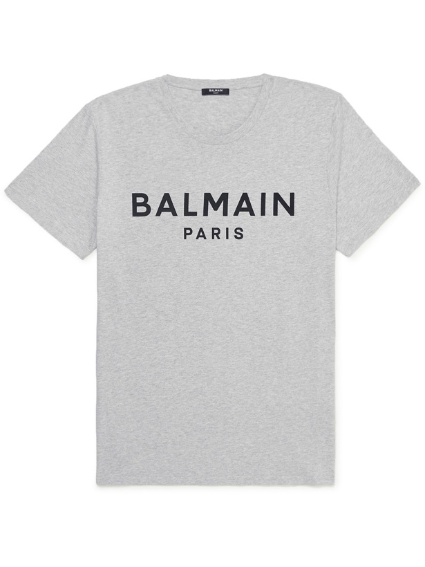 Photo: BALMAIN - Slim-Fit Logo-Print Cotton-Jersey T-Shirt - Gray