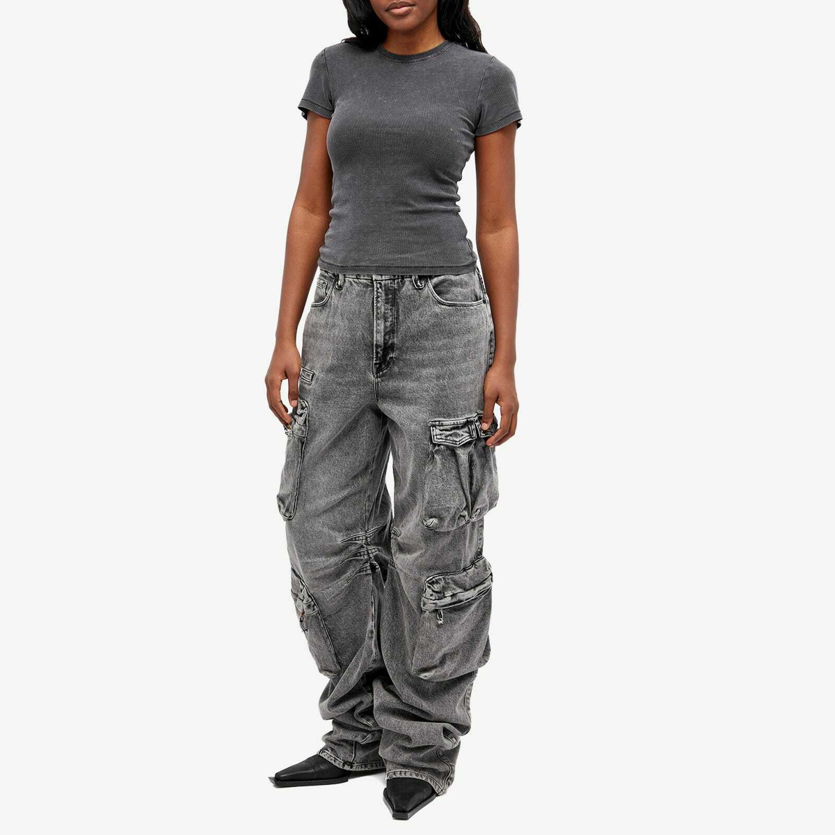 Womens Good American black Denim Cargo Trousers
