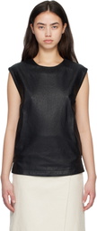 Loulou de Saison Black FIZA Ostrich-Effect Leather Blouse