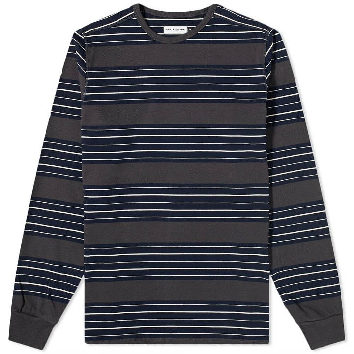 Photo: Pop Trading Company Men's Long Sleeve Striped T-Shirt in Anthracite