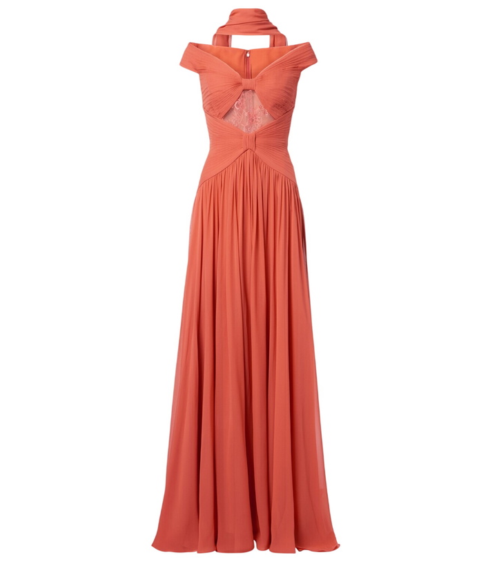 Photo: Elie Saab Gathered lace-trimmed silk gown