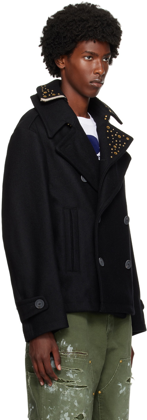 kolor Black Double Lapel Peacoat