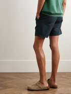 Mr P. - Straight-Leg Pleated Cotton and Linen-Blend Twill Shorts - Blue