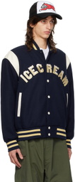ICECREAM Navy Drippy Varsity Bomber Jacket