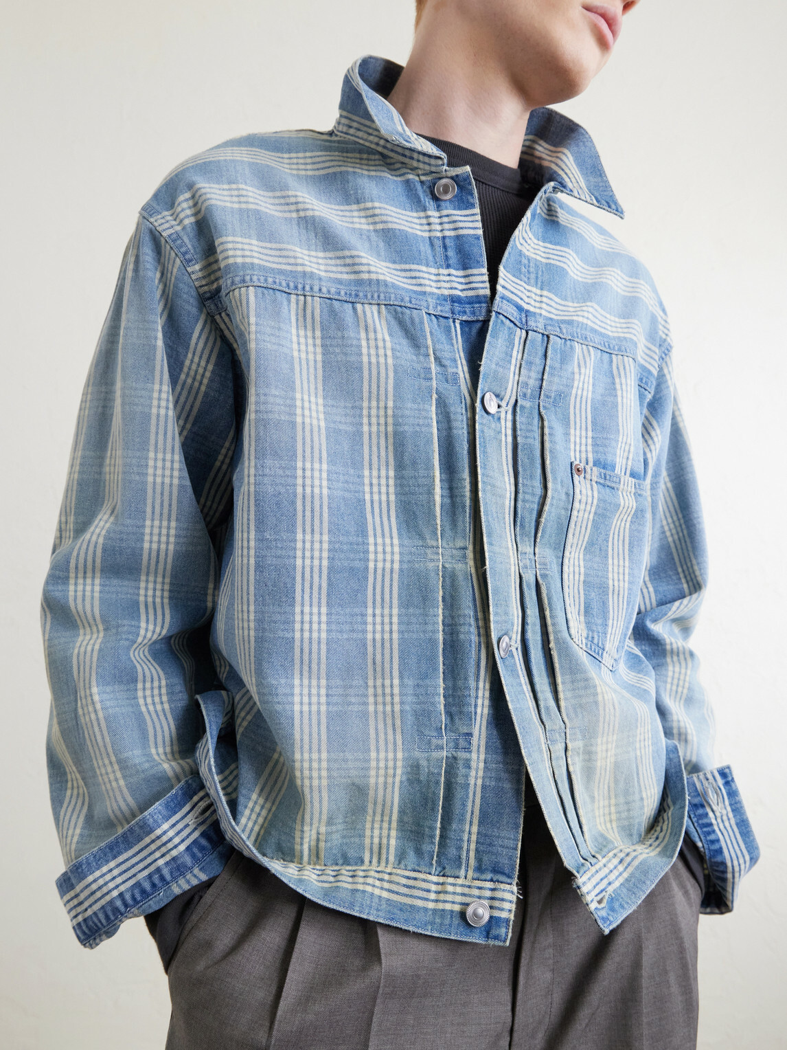 A.PRESSE - Checked Denim Jacket - Blue