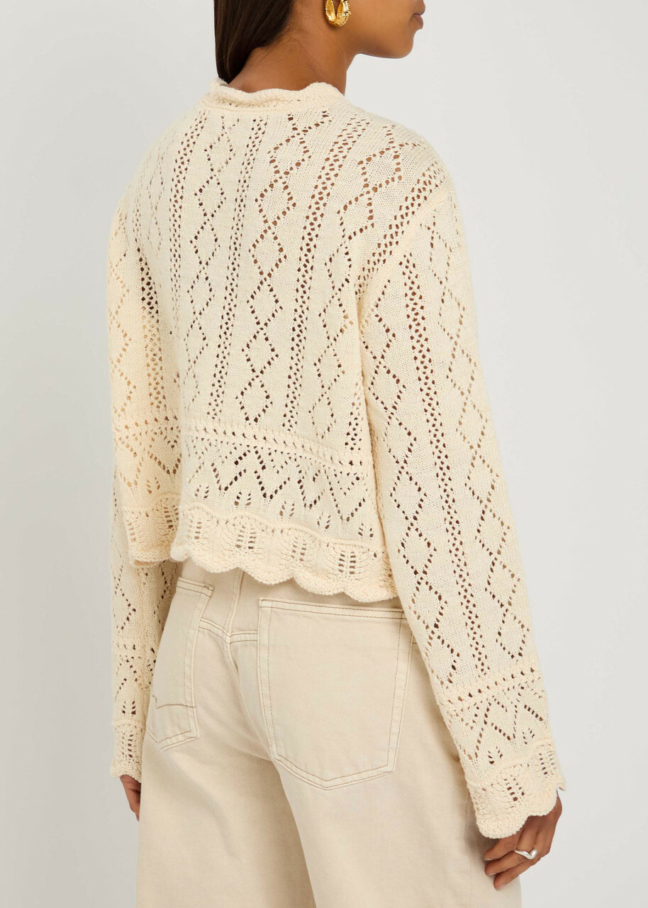 Free People Charlotte Pointelle-knit Sweatshirt Cream