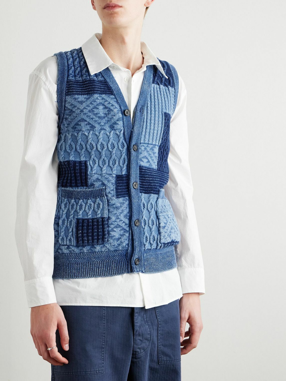 Beams Plus - Patchwork Indigo-Dyed Cotton Sweater Vest - Blue