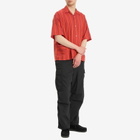 BEAMS Men's Stripe Open Collar Shirt in Red