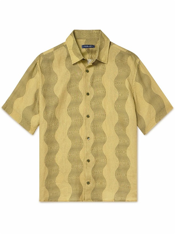 Photo: Frescobol Carioca - Castro Striped Linen Shirt - Yellow
