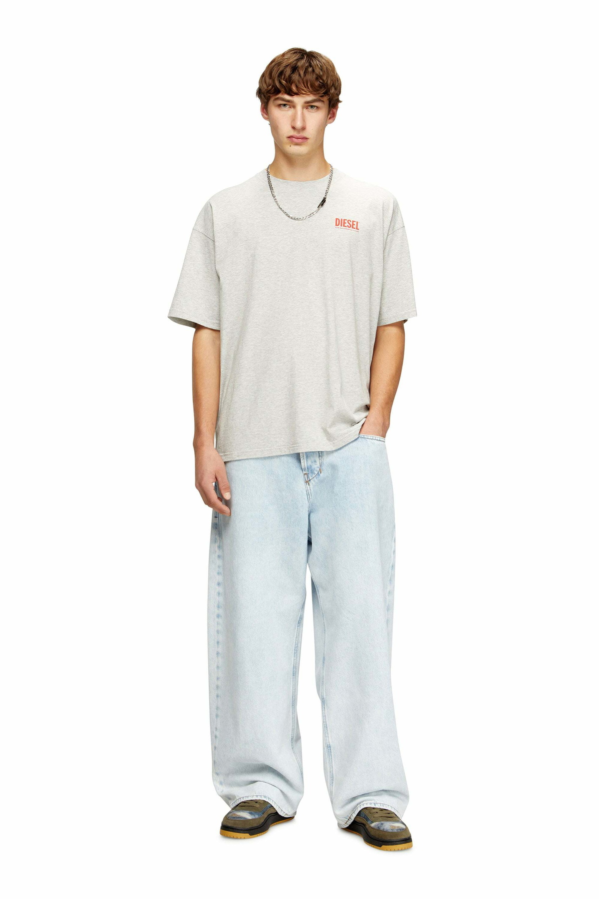 Diesel Cotton T-shirt with Diesel Biscotto print - T-Shirts Mens in Grey