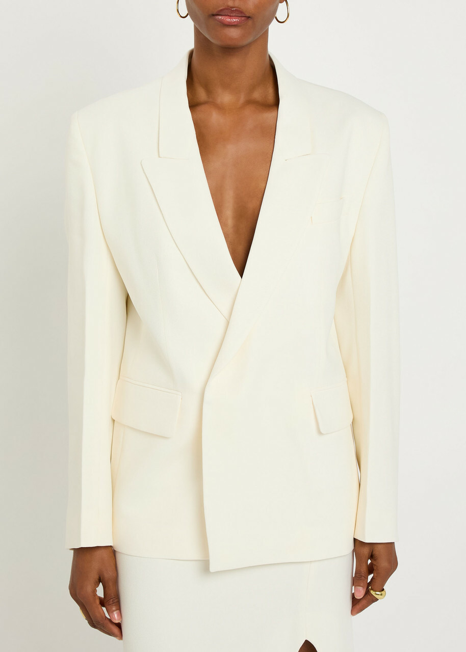 Victoria Beckham Double-breasted Twill Blazer Ivory