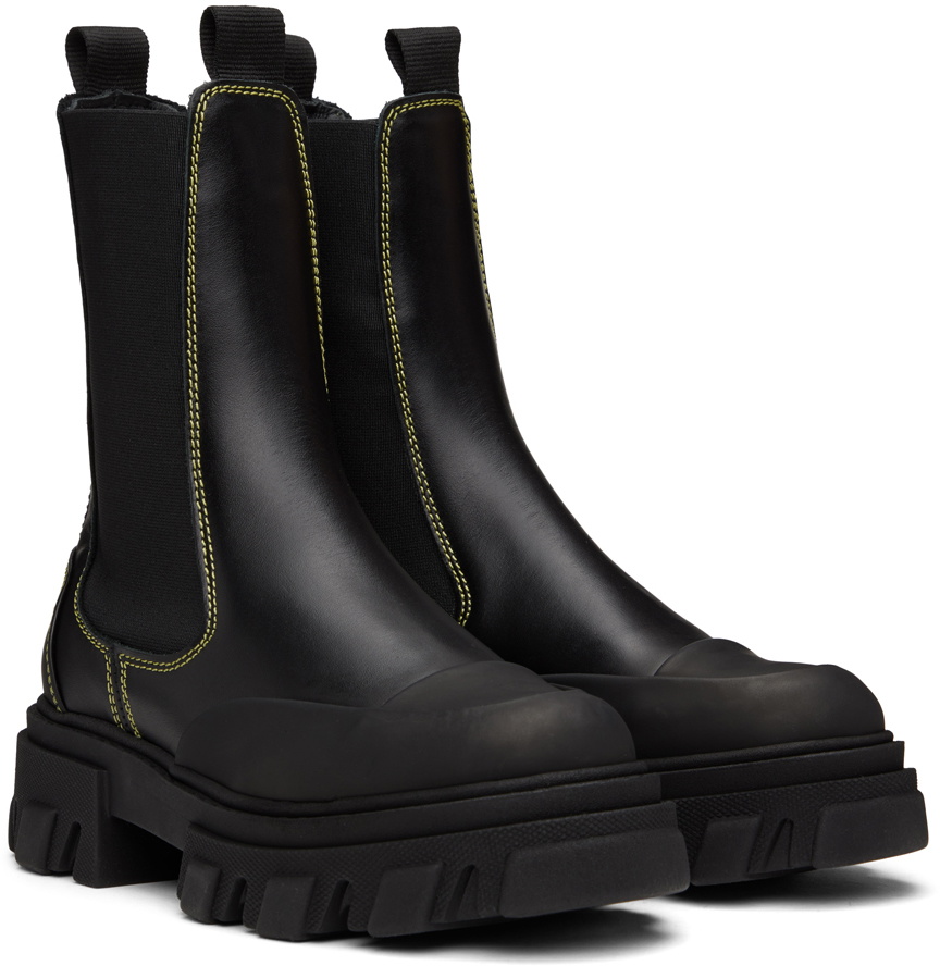 GANNI Black Leather Chelsea Boots