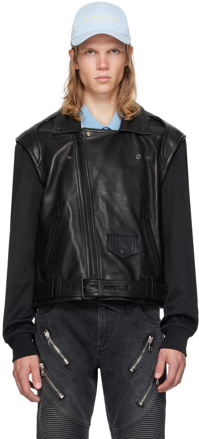 Balmain Black Belted Leather Jacket