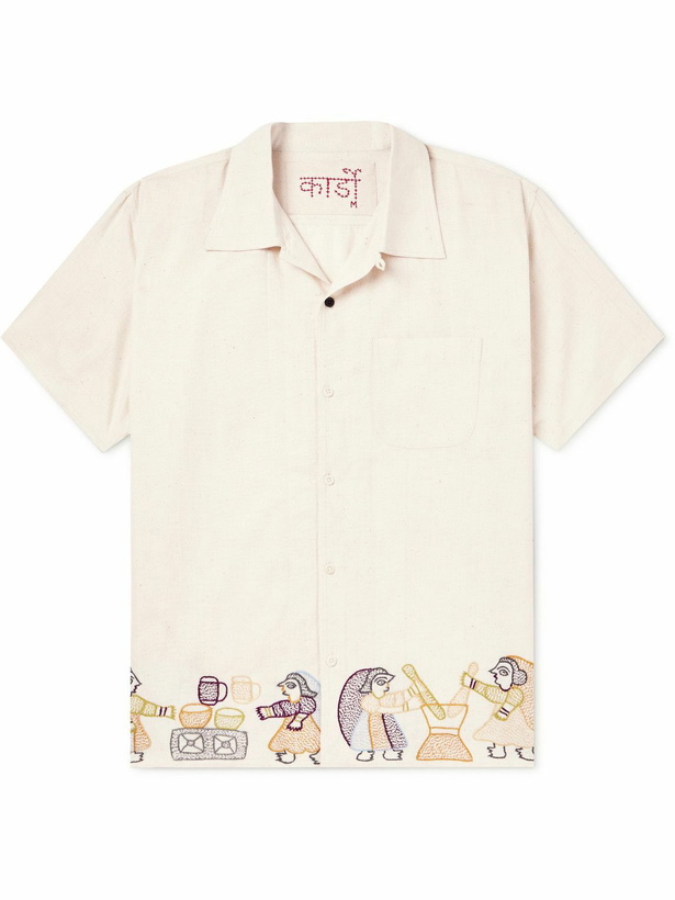 Photo: Kardo - Convertible-Collar Embroidered Cotton Shirt - Neutrals