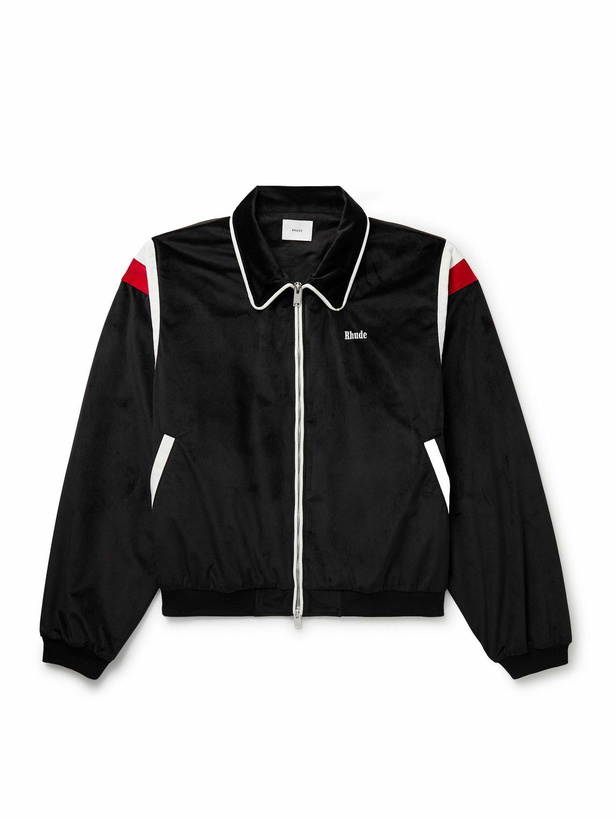 Photo: Rhude - Mancino Logo-Embroidered Striped Velour Track Jacket - Black