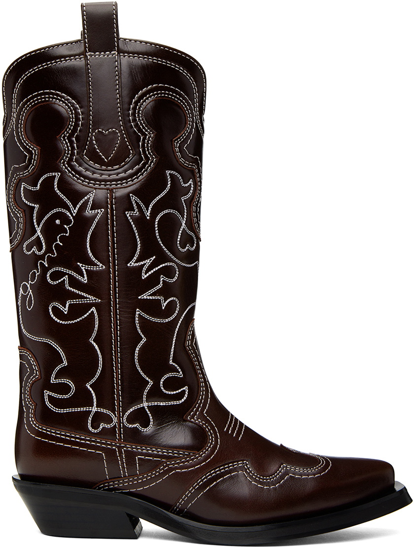 【送料&関税込】Ganni Stivali Western 40mm GANNI 40mm Metallic Leather Western Boots | Silver | FARFETCH