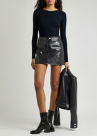 Courrèges Logo-appliquéd Ribbed-knit top Navy