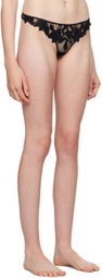 Fleur du Mal Black Lily Embroidery Thong