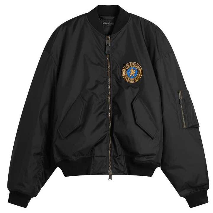 Photo: Balenciaga Men's Uniform Nylon Oxford Large Fit Bomber Jacket in Black