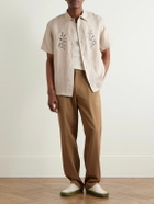 De Bonne Facture - Convertible-Collar Embroidered Linen Shirt - Neutrals