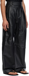 Aaron Esh Black Pleated Leather Trousers