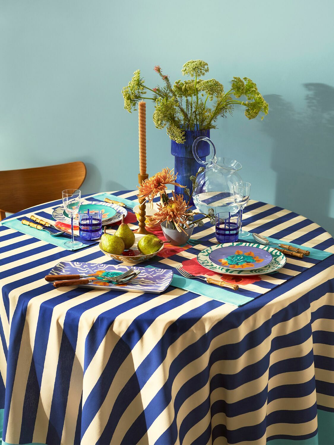 LISA CORTI Set Of 2 Nizam Stripes Blue Placemats
