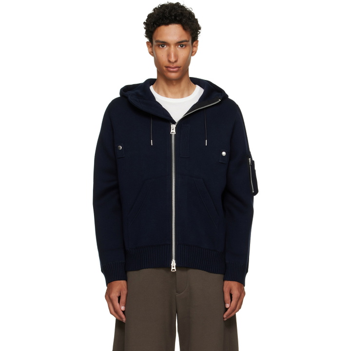 Photo: sacai Navy Cotton Cashmere Knit Hoodie