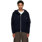 sacai Navy Cotton Cashmere Knit Hoodie