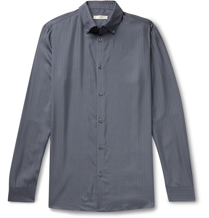Photo: The Row - Robert Button-Down Collar Striped Silk Shirt - Gray