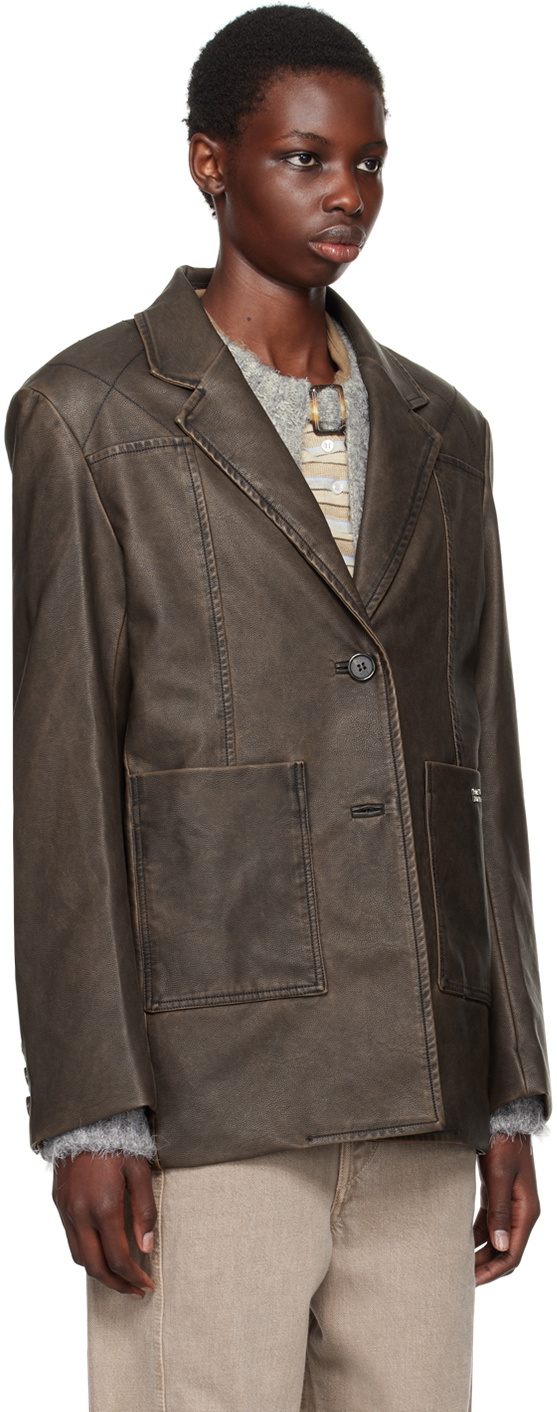 Kijun Brown Stitched Faux-Leather Blazer