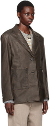 Kijun Brown Stitched Faux-Leather Blazer
