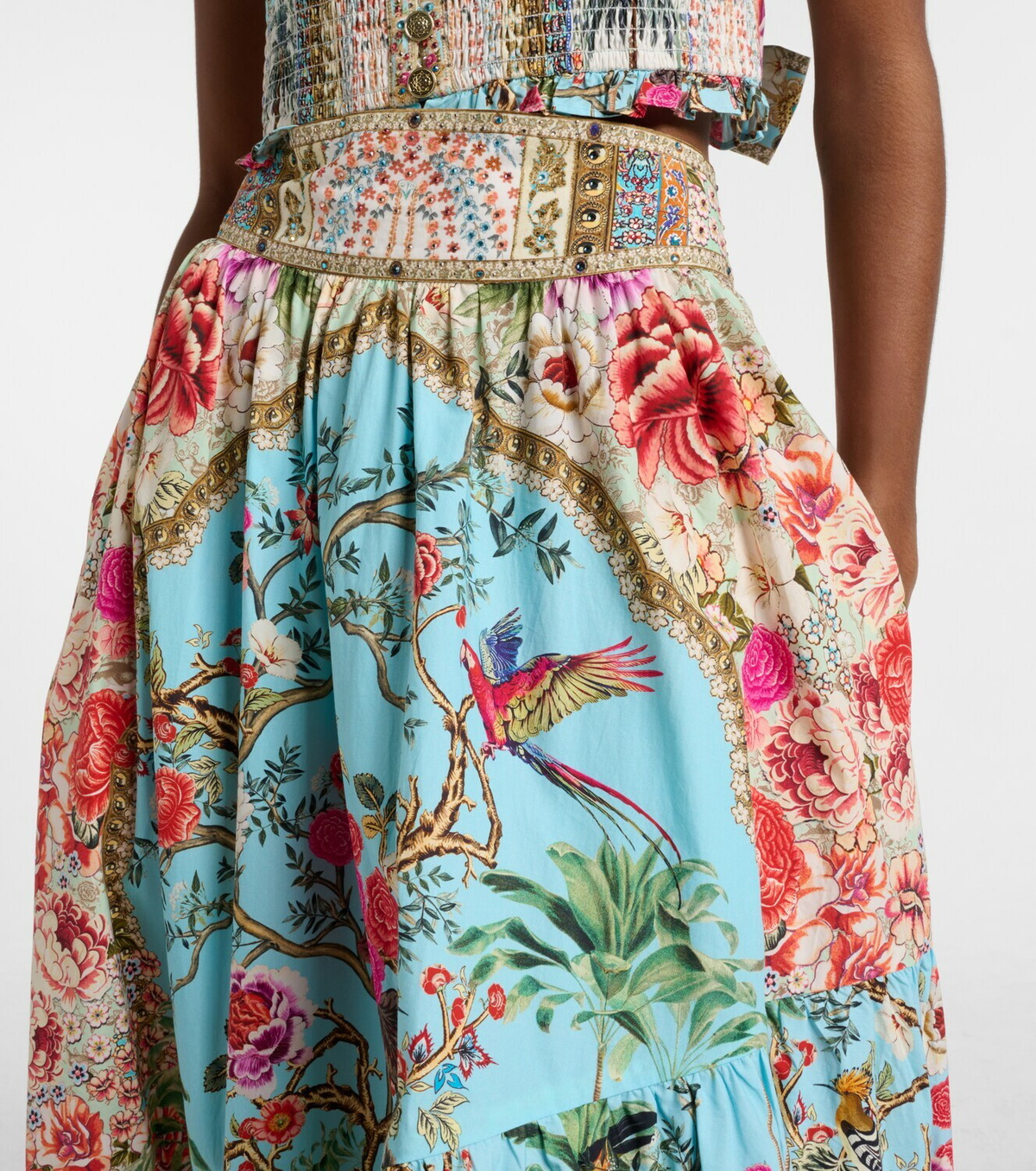 Camilla Embellished floral cotton poplin maxi skirt